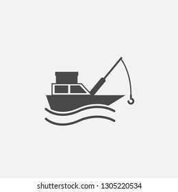 Boat with fishing hook vector icon with water waves