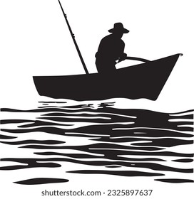 Boat fishing Silhouette Vector Art Icons.