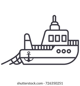 boat fishing vector line icon, sign, illustration on background, editable strokes