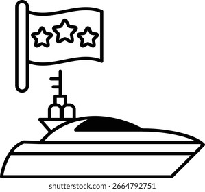 A boat with a flag on it that has three stars
