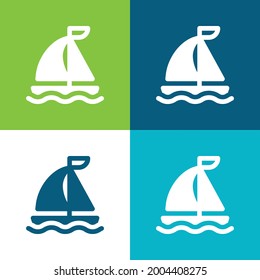 Boat Flat four color minimal icon set