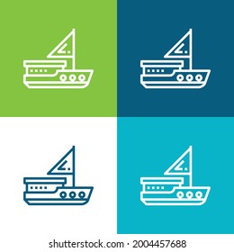 Boat Flat four color minimal icon set