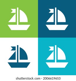 Boat Flat four color minimal icon set