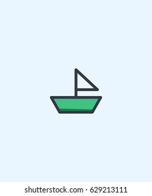 Boat flat icon. Black and green pictogram on white background. Vector illustration symbol