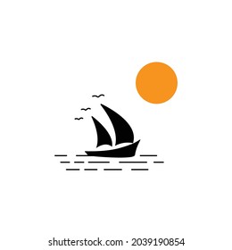 boat flat icon logo sailing on the sea