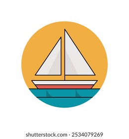 Boat flat illustration. Boat with sail logo. Sailing ship symbol. Vector illustration isolated on white background