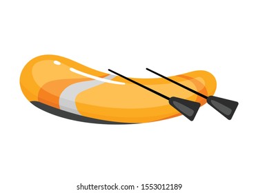 Boat flat vector illustration. Extreme sports. Outdoor activities equipment. Water transport for team. Active lifestyle. Dinghy with paddles isolated cartoon clipart on white background