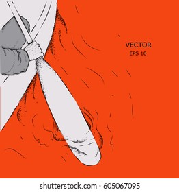 The boat floated along the river.vector illustration.