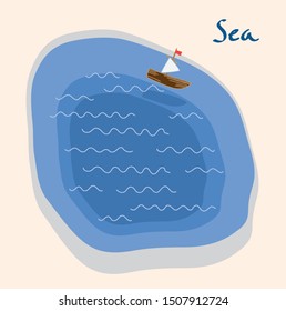 boat floating on the lake. view from above.
