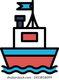 Un barco flota en el agua con una bandera en la parte superior. La bandera es blanca y roja