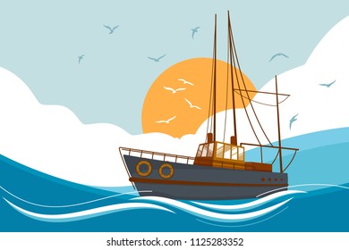 Boat floating in sea