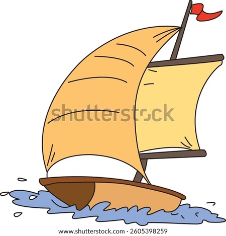 Boat floating in water isolated on white background