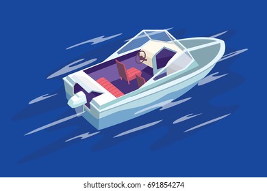 The boat floats by the sea. Vector illustration