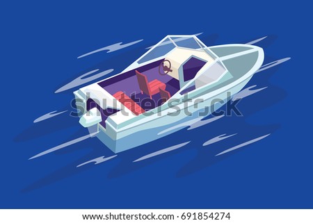 The boat floats by the sea. Vector illustration