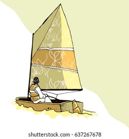 Boat with flowers sail