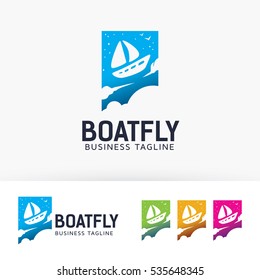 Boat flying logo design. Creative agency and travel logo concept. Vector logo template
