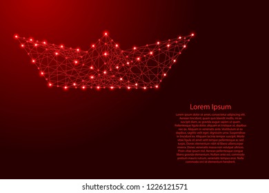 Boat folded paper origami  from futuristic polygonal red lines and glowing stars for banner, poster, greeting card. Vector illustration.