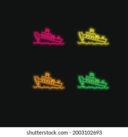 Boat four color glowing neon vector icon