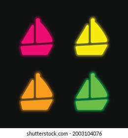 Boat four color glowing neon vector icon