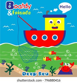 boat and friend funny cartoon,vector illustration