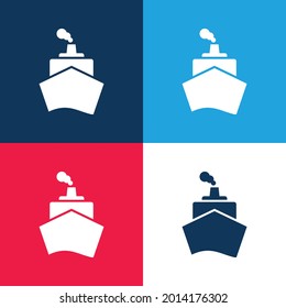 Boat From Front View Blue And Red Four Color Minimal Icon Set