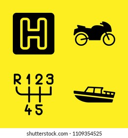 boat, gearbox, hotel and motorcycle vector icon set. Sample icons set for web and graphic design