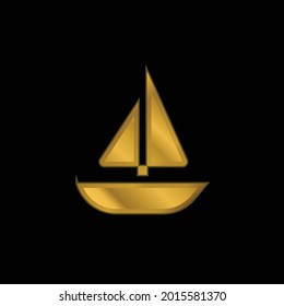 Boat gold plated metalic icon or logo vector