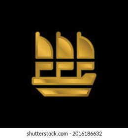 Boat gold plated metalic icon or logo vector