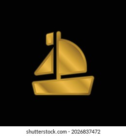 Boat gold plated metalic icon or logo vector