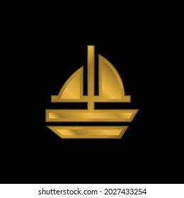 Boat gold plated metalic icon or logo vector