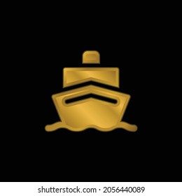 Boat gold plated metalic icon or logo vector