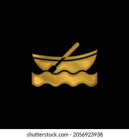 Boat gold plated metalic icon or logo vector