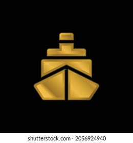 Boat gold plated metalic icon or logo vector