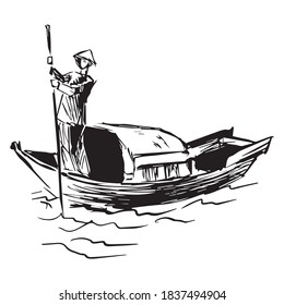 boat graphic design vector illustration, icon, art tattoo sketch, logo, hand draw, use in print