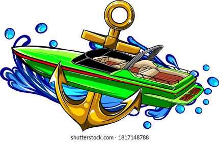 Gráficos de barco, ilustración vectorial de banda preparada para vinilo