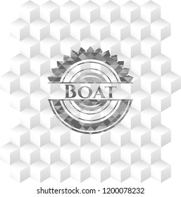 Boat grey emblem. Retro with geometric cube white background