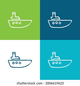 Esquema de dibujo de mano de barco Plano de cuatro colores conjunto de iconos mínimo