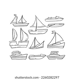 boat handrawn doodle illustrations vector
