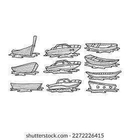 boat handrawn doodle illustrations vector set