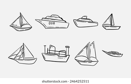 boat handrawn doodle illustrations vector set