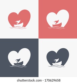 boat with heart shape background