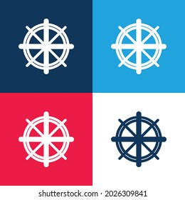 Boat Helm blue and red four color minimal icon set
