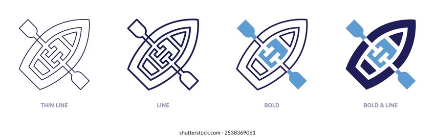 Boat icon in 4 different styles. Thin Line, Line, Bold, and Bold Line. Duotone style. Editable stroke.