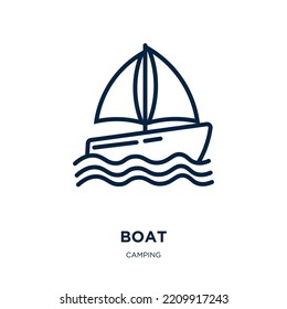 boat icon from camping collection. Thin linear boat, travel, holiday outline icon isolated on white background. Line vector boat sign, symbol for web and mobile