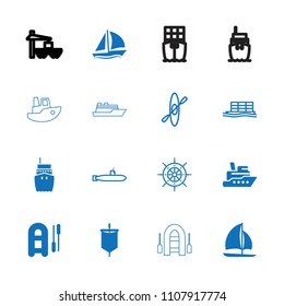 Boat icon. collection of 16 boat filled and outline icons such as ship, sail, cargo ship, rowing, helm, submarine. editable boat icons for web and mobile.