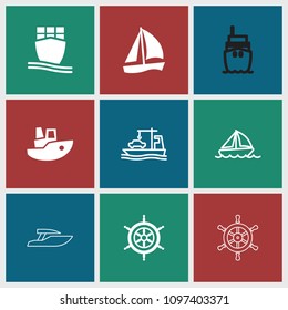 Boat icon. collection of 9 boat filled and outline icons such as cargo ship, helm. editable boat icons for web and mobile.