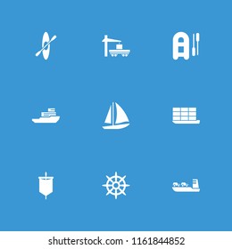 Boat icon. collection of 9 boat filled icons such as helm, rowing, sail, cargo truck. editable boat icons for web and mobile.