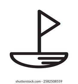 Boat icon featuring a minimalist design with smooth lines, depicting a small sailboat floating on water. Suitable for navigation apps, marine themes, or travel-related projects.