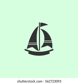 Boat icon flat. Grey vector symbol on green background