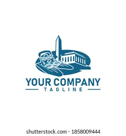 Boat icon logo with white building behind it